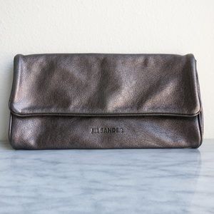Jil Sander Metallic Pewter Leather Clutch